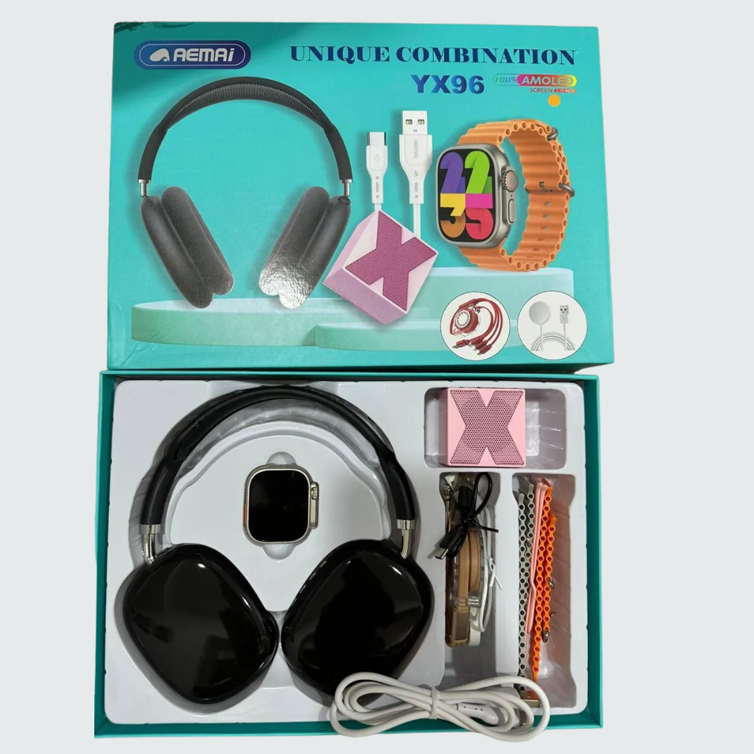 AEMAI YX96 Technological Combo – Headphones + Smartwatch + Charging Cables